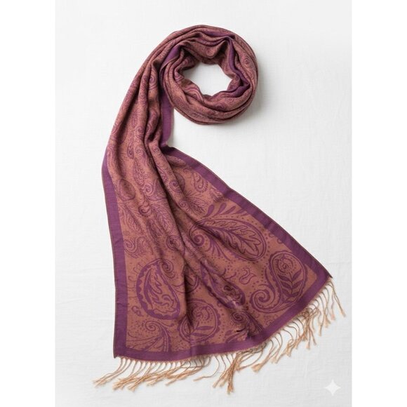 Paisley Shawl Scarf Wrap Maroon Gold Fringe - Picture 2 of 4